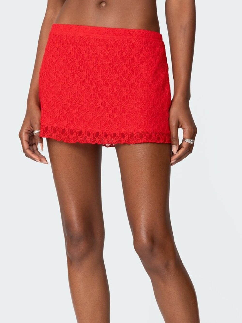 Edikted Red Lace Mini Skirt Low Rise Size Small NWT